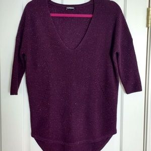Express Vneck Knit Sweater, Maroon, Size M
